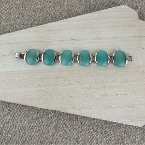 Sterling Silver Oval Blue Quartz Link Bracelet